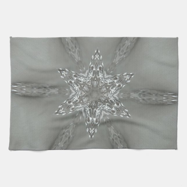 Antique Silver Grått Decorative Kaleidoscopic Star Kökshandduk (Horisontell)