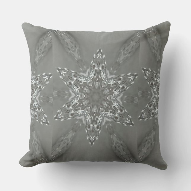 Antique Silver Grått Decorative Kaleidoscopic Star Kudde (Framsida)