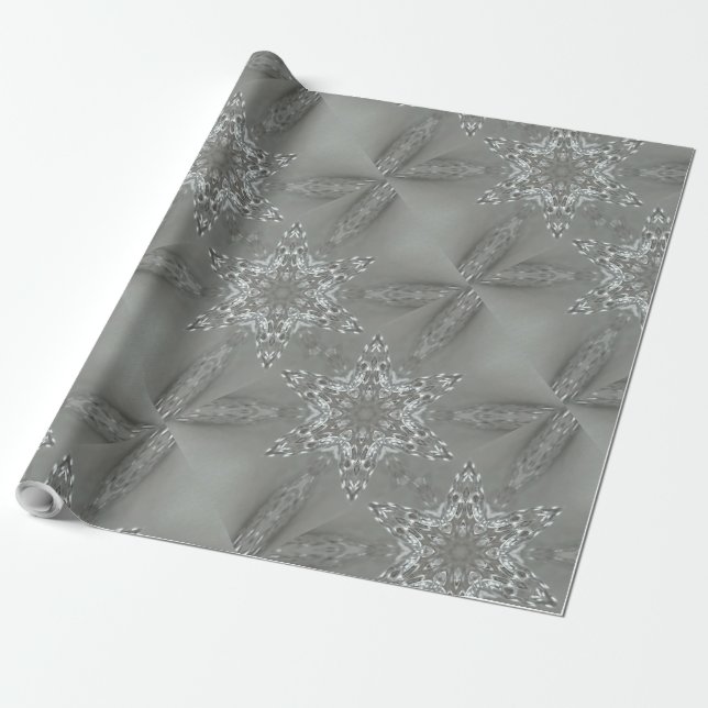 Antique Silver Grått Decorative Kaleidoscopic Star Presentpapper (Utrullad)