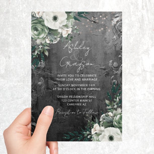 Antique Silver Romantic Blommigt Bröllop Inbjudningar