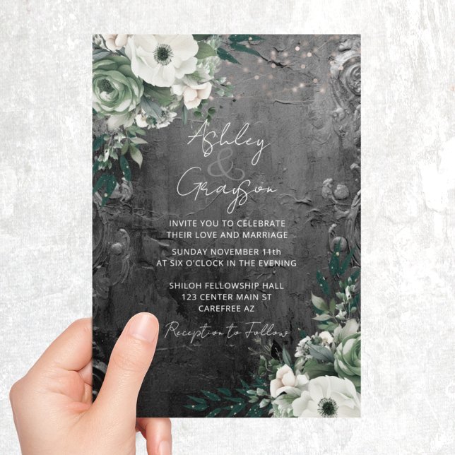 Antique Silver Romantic Blommigt Bröllop Inbjudningar (Skapare uppladdad)