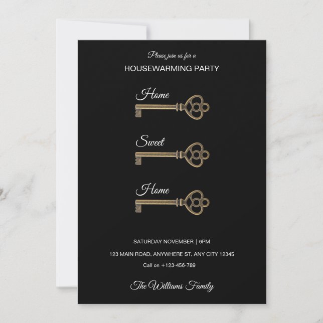 Antique Skeleton Key Housewarming Invitation Inbjudningar (Framsida)