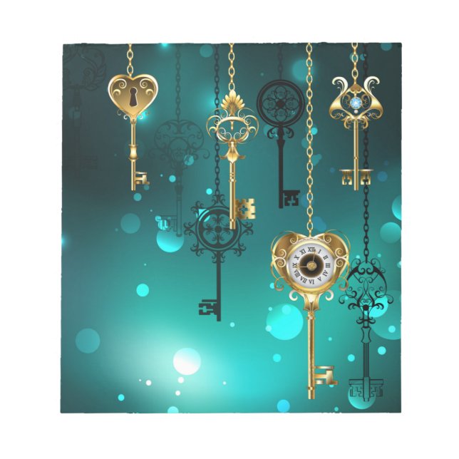 Antique Skeleton Nycklar on Grönt Background Anteckningsblock (Framsida)