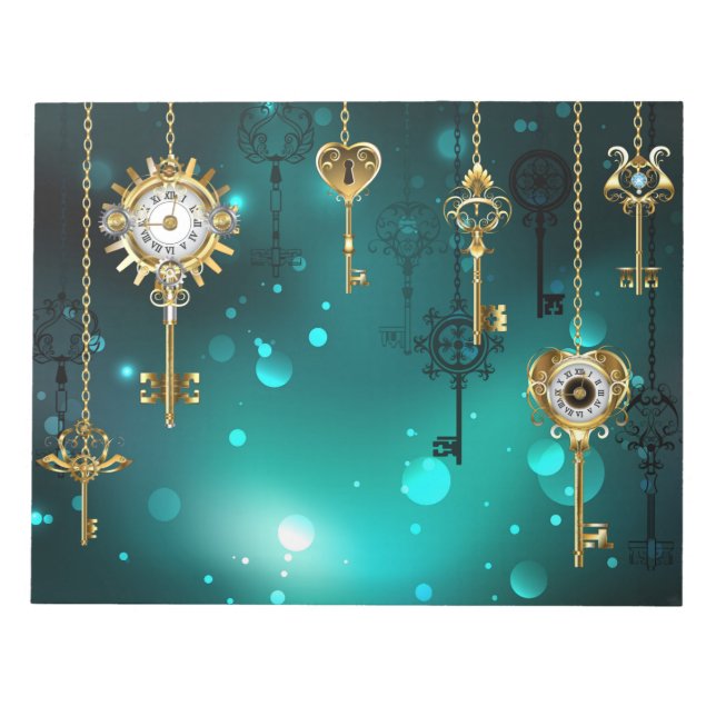 Antique Skeleton Nycklar on Grönt Background Anteckningsblock (Framsida)