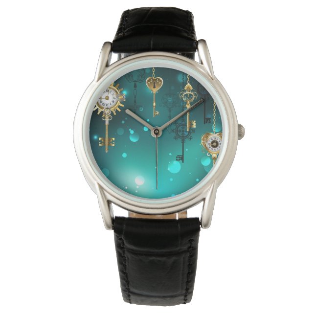 Antique Skeleton Nycklar on Grönt Background Armbandsur (Framsida)