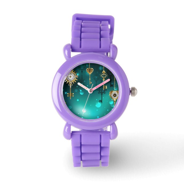 Antique Skeleton Nycklar on Grönt Background Armbandsur (Framsida)