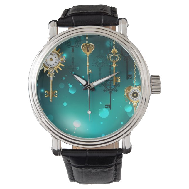 Antique Skeleton Nycklar on Grönt Background Armbandsur (Framsida)