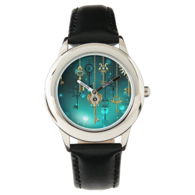 Antique Skeleton Nycklar on Grönt Background Armbandsur (Framsida)