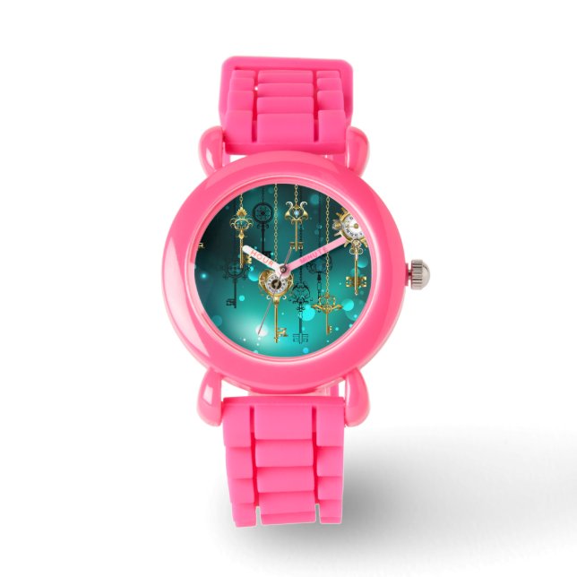 Antique Skeleton Nycklar on Grönt Background Armbandsur (Framsida)