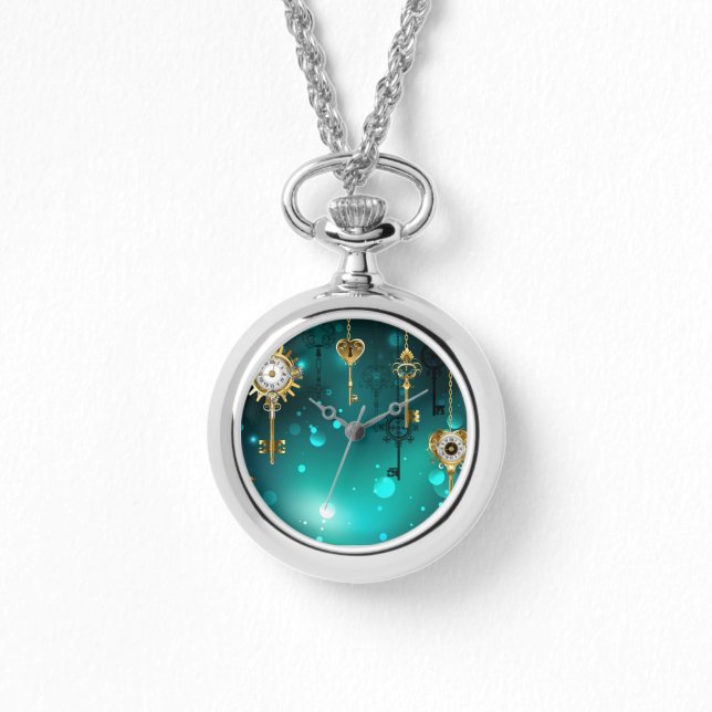 Antique Skeleton Nycklar on Grönt Background Armbandsur (Framsida)