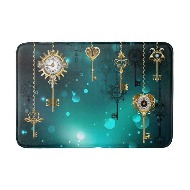 Antique Skeleton Nycklar on Grönt Background Badrumsmatta (Framsidan)