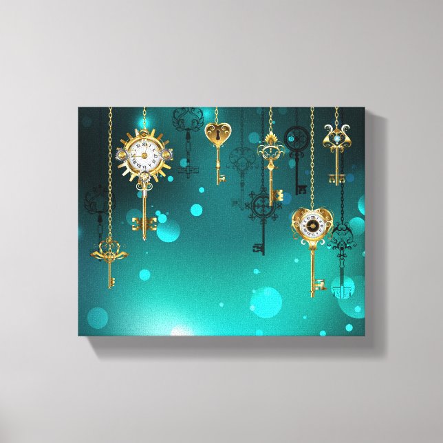 Antique Skeleton Nycklar on Grönt Background Canvastryck (Framsida)