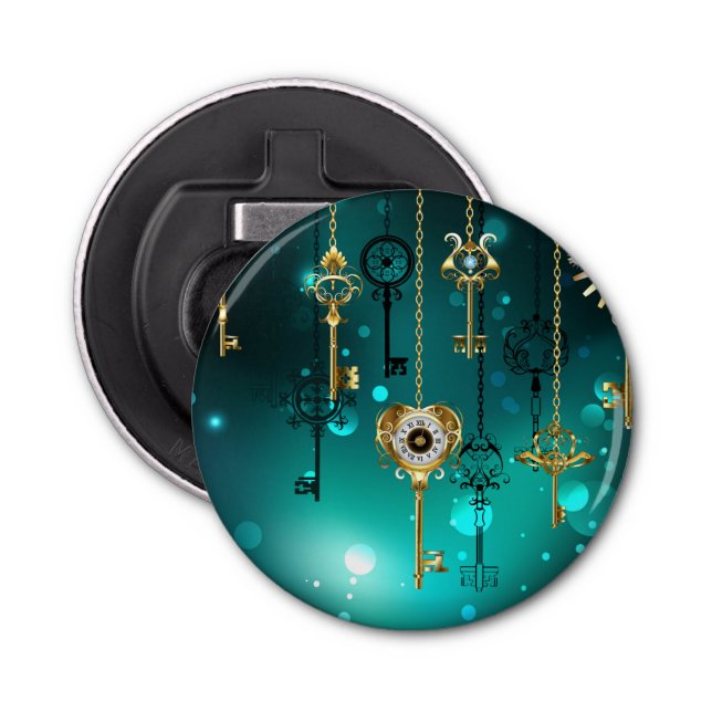 Antique Skeleton Nycklar on Grönt Background Flasköppnare (Framsidan)