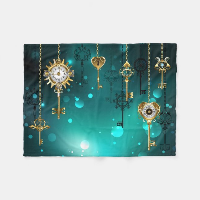 Antique Skeleton Nycklar on Grönt Background Fleecefilt (Framsidan (Horisontell))