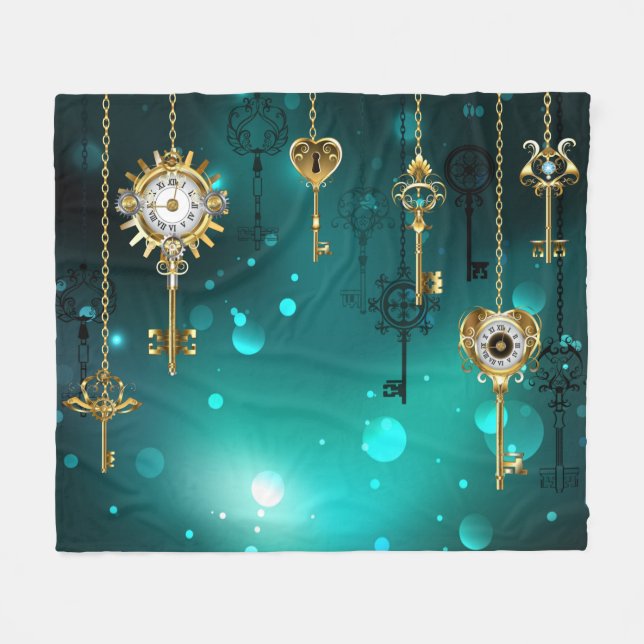 Antique Skeleton Nycklar on Grönt Background Fleecefilt (Framsidan (Horisontell))