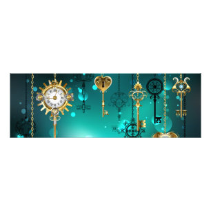 Antique Skeleton Nycklar on Grönt Background Fototryck