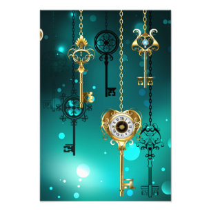 Antique Skeleton Nycklar on Grönt Background Fototryck