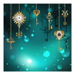 Antique Skeleton Nycklar on Grönt Background Fototryck