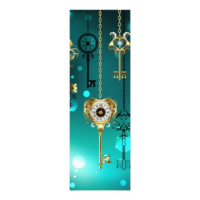 Antique Skeleton Nycklar on Grönt Background Fototryck (Framsidan)