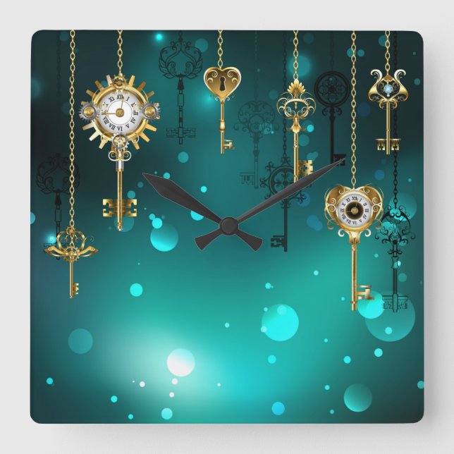 Antique Skeleton Nycklar on Grönt Background Fyrkantig Klocka (Framsida)