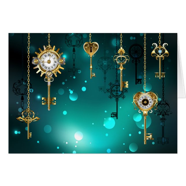 Antique Skeleton Nycklar on Grönt Background Hälsningskort (Framsidan Horizontal)