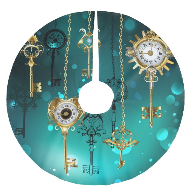 Antique Skeleton Nycklar on Grönt Background Julgransmatta Borstad Polyester (Framsidan)