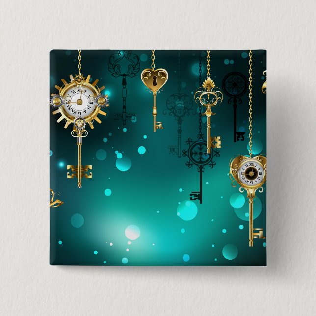 Antique Skeleton Nycklar on Grönt Background Knapp (Framsida)