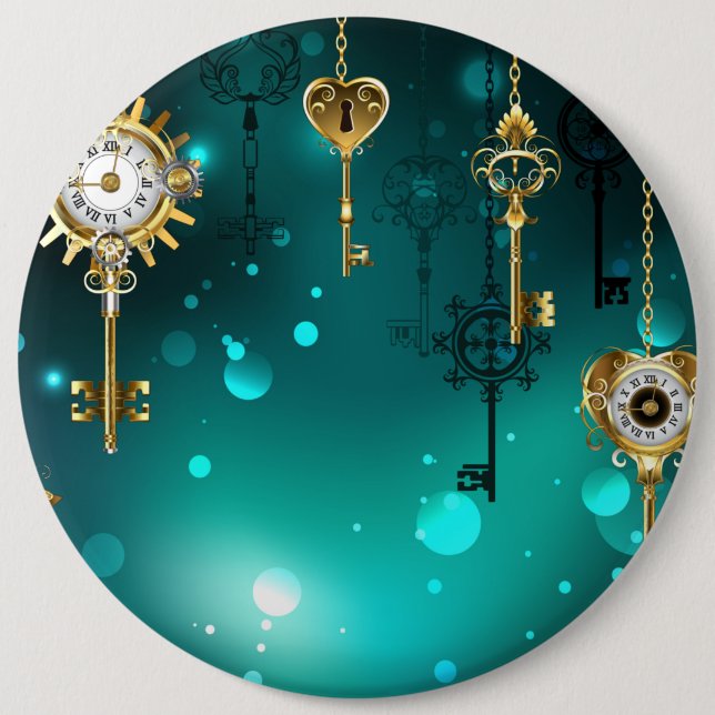 Antique Skeleton Nycklar on Grönt Background Knapp (Framsida)