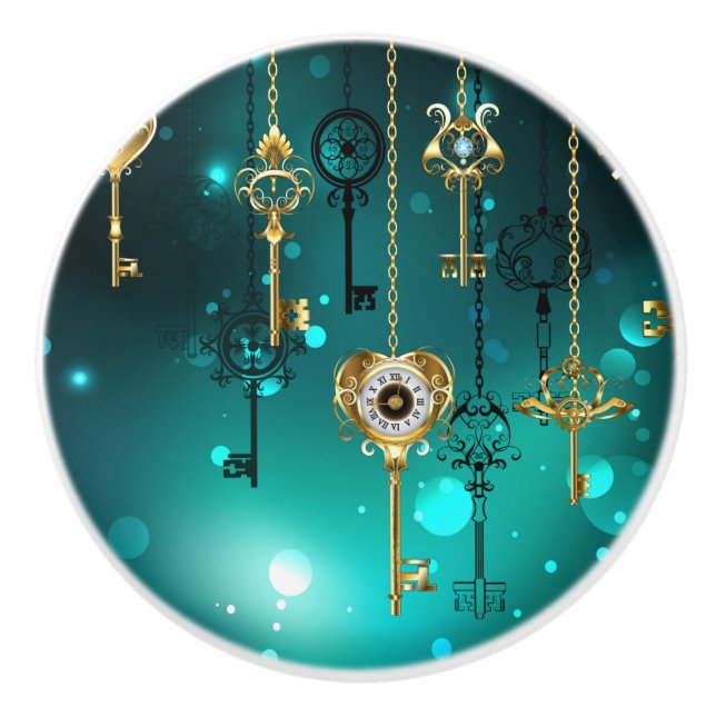 Antique Skeleton Nycklar on Grönt Background Knopp (Framsidan)