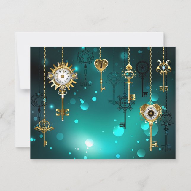 Antique Skeleton Nycklar on Grönt Background Kort (Framsida)