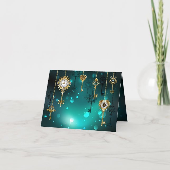 Antique Skeleton Nycklar on Grönt Background Kort (Framsida)