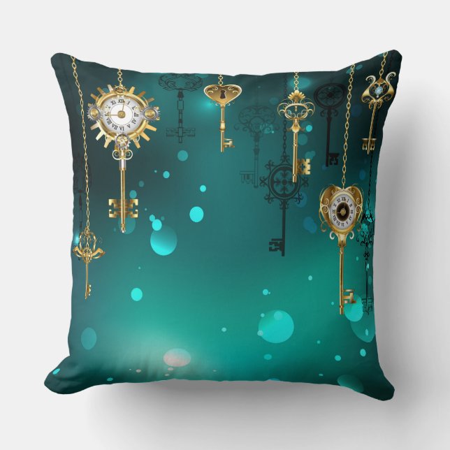 Antique Skeleton Nycklar on Grönt Background Kudde (Framsida)