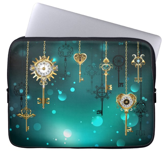 Antique Skeleton Nycklar on Grönt Background Laptop Fodral (Framsidan)