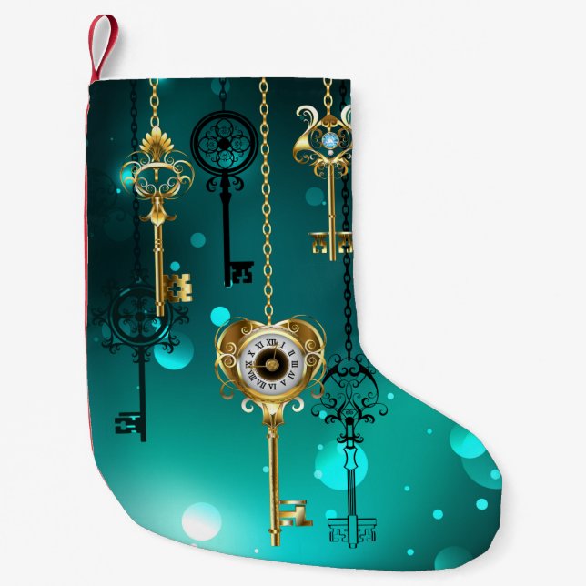 Antique Skeleton Nycklar on Grönt Background Liten Julstrumpa (Framsidan)