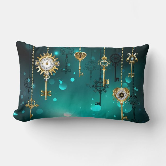 Antique Skeleton Nycklar on Grönt Background Lumbarkudde (Framsida)