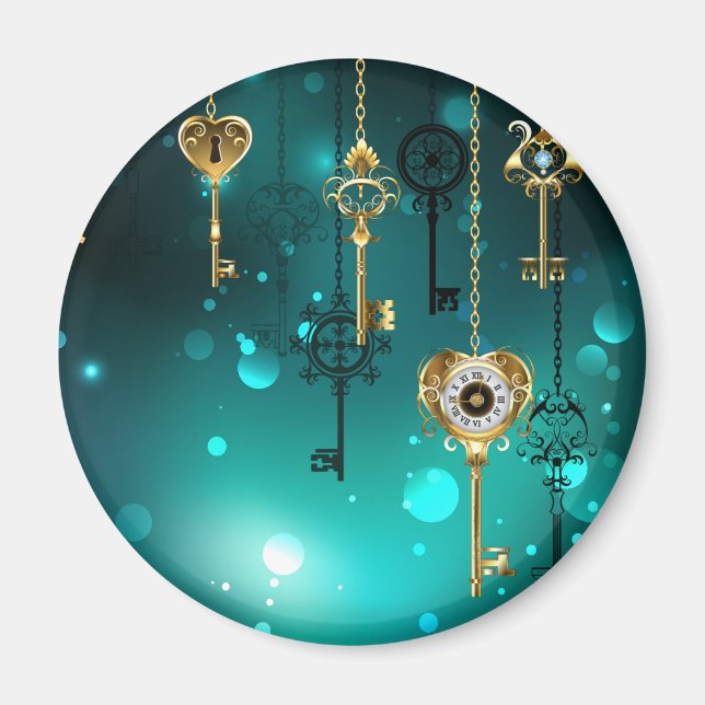 Antique Skeleton Nycklar on Grönt Background Magnet (Framsidan)