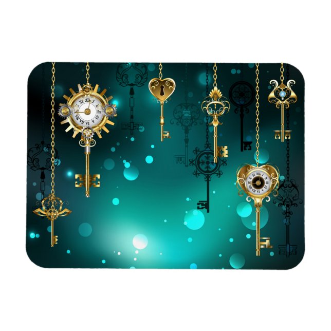 Antique Skeleton Nycklar on Grönt Background Magnet (Horisontell)