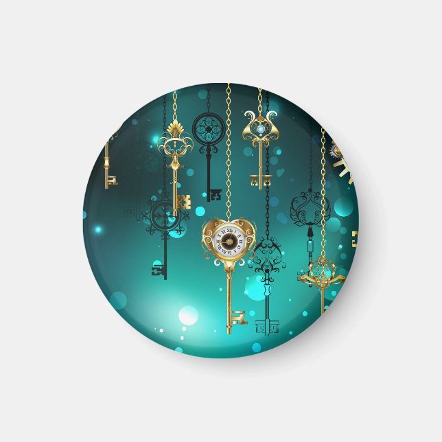 Antique Skeleton Nycklar on Grönt Background Magnet (Framsidan)