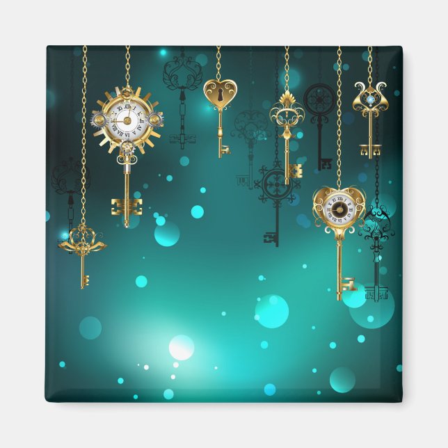 Antique Skeleton Nycklar on Grönt Background Magnet (Framsidan)