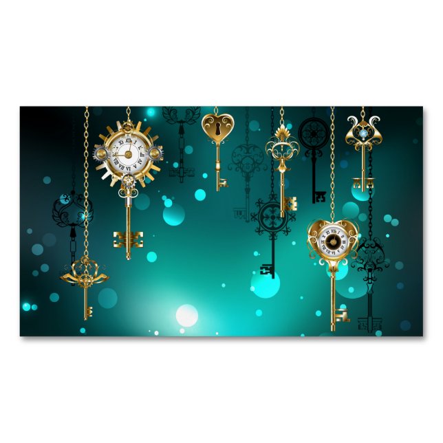 Antique Skeleton Nycklar on Grönt Background Magnetiska Visitkort (Framsida)