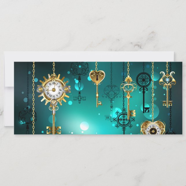 Antique Skeleton Nycklar on Grönt Background Meddelande (Framsida)