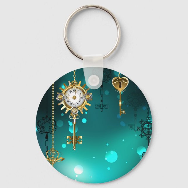 Antique Skeleton Nycklar on Grönt Background Nyckelring (Framsida)