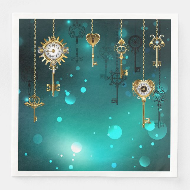 Antique Skeleton Nycklar on Grönt Background Pappersservett (Framsida)