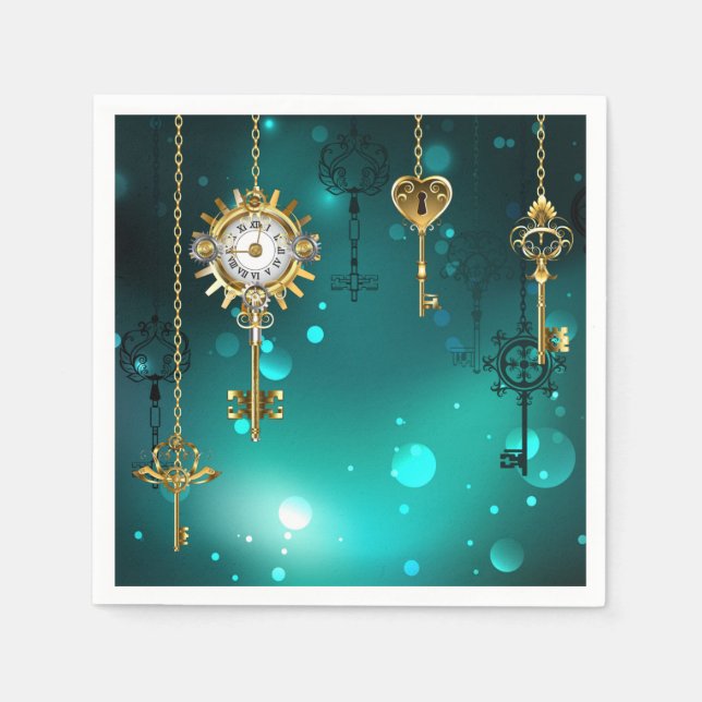 Antique Skeleton Nycklar on Grönt Background Pappersservett (Framsidan)