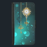 Antique Skeleton Nycklar on Grönt Background Plånboksfodral För Samsung Galaxy S5<br><div class="desc">Guld,  antika nycklar med växlar och dialer hänger på guld-kedjor på ljusstrålande gröntens bakgrund.</div>
