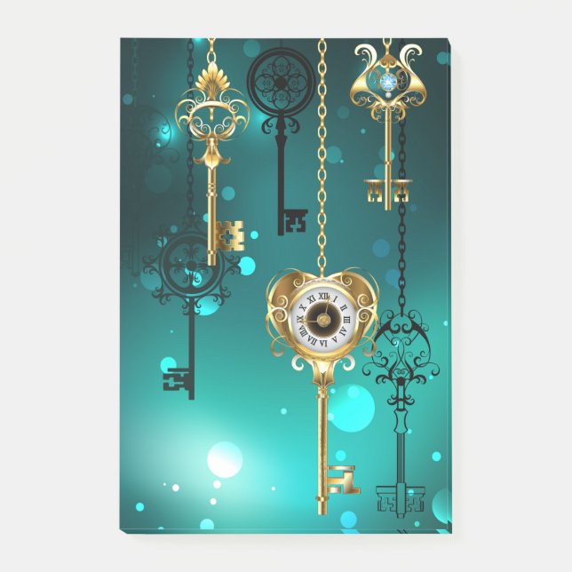 Antique Skeleton Nycklar on Grönt Background Post-it Block (Framsida)