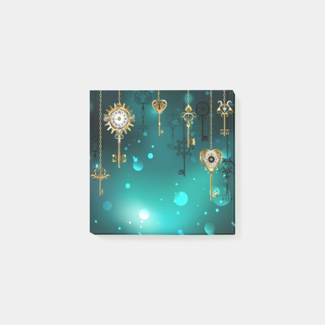 Antique Skeleton Nycklar on Grönt Background Post-it Block (Framsida)