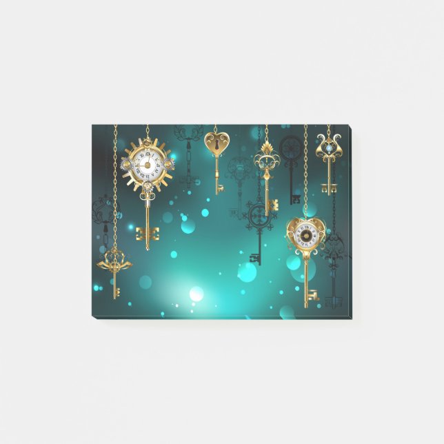 Antique Skeleton Nycklar on Grönt Background Post-it Block (Framsida)