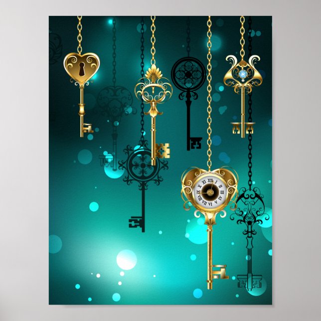 Antique Skeleton Nycklar on Grönt Background Poster (Framsidan)