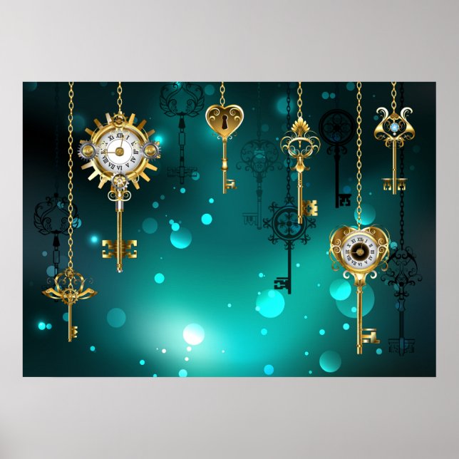 Antique Skeleton Nycklar on Grönt Background Poster (Framsidan)
